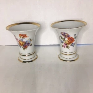 Pair Antique Erphila Floral Vases Hand Painted Gold Trim Circa 1930s Germany VTG - Picture 1 of 6