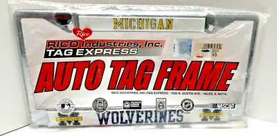 MICHIGAN WOLVERINES Raised Letters Chrome Metal License Plate Frame Rico NEW - Image 1 of 4