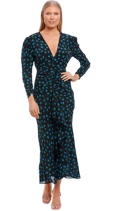 Preloved RIXO LONDON Paloma Silk Floral Midaxi Dress Blue Open Back Size 10 AU - Picture 1 of 3
