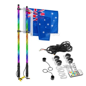 2Pcs 4ft Spiral LED Whip Light Antenna + AU Flag APP Remote For ATV Polaris RZR - Picture 1 of 12