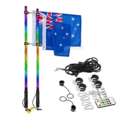2Pcs 4ft Spiral LED Whip Light Antenna + AU Flag APP Remote For ATV Polaris RZR - image 1 of 4