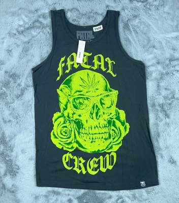 Camisa Fatal Para Hombres Negra Pequeña Verde Calavera Costa Oeste Ropa de Calle Manga Corta Foto 1 de 4