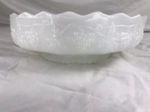 Vintage Anchor Hocking Fire King Milk Glass Pedestal Bowl - Grapes - 9 3/4" - Picture 1 of 14