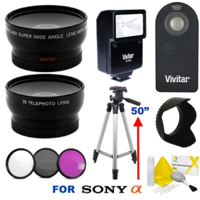 WIDE ANGLE  LENS  ZOOM LENS + 50" TRIPOD + FILTER KIT FOR SONY A6500 A6300 A6100 - Image 1 of 4