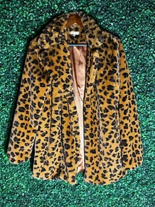 A. Peach Leopard Print SOFT Plush Faux Fur Jacket S Silk Lined Brown Tan spotted - Bild 1 von 5