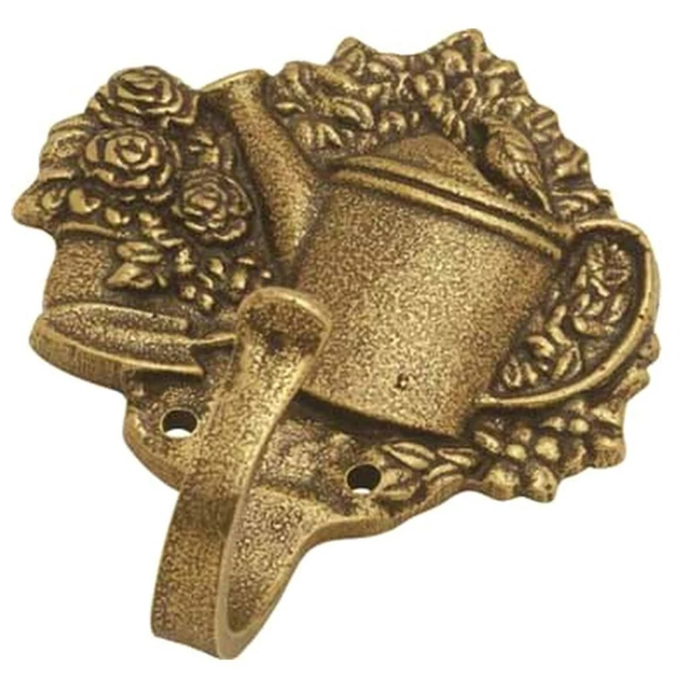 Garden Flowers Watering Can Decorative Hook, Solid Antique Brass, Coat Robe Bath - Image 1 of 1