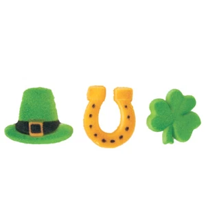 St. Patrick's Day Party Sugar Decors - Clover, Green Hat, Horseshoe, 12 pk - Picture 1 of 3