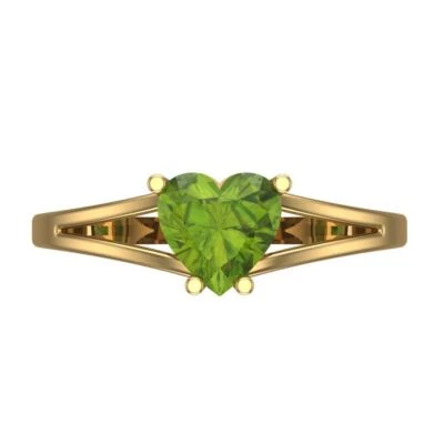 Anillo de compromiso solitario de peridoto natural de 1 cttw - oro macizo de 14K (oro amarillo) Foto 1 de 4