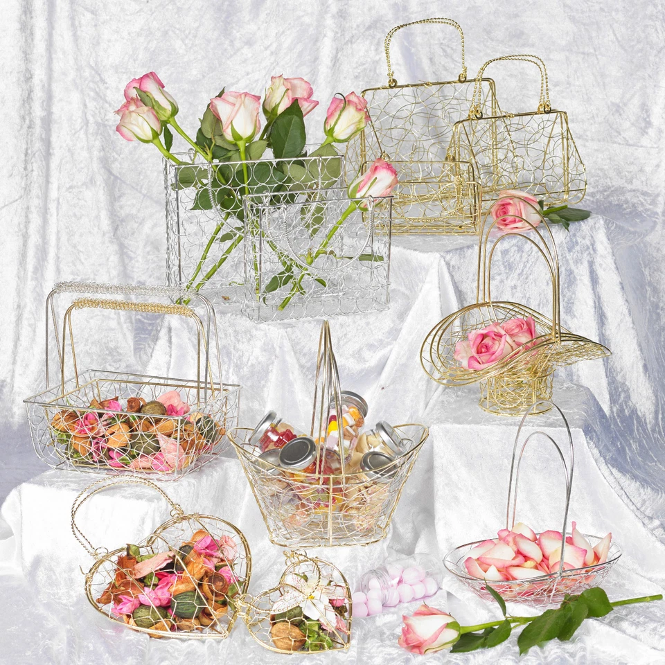 Verschiedene große Metall Drahtgeflecht Brautjungfer Hochzeit Tisch ausgefallene Dekor Körbe Sets - Bild 1 von 1