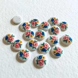 G42 Vintage "Limoges" Glas Cabochons Japan 9,7mm rund multi floral (18) - Bild 1 von 2