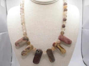 OOAK Natural Stone Bead Pendant Bib Statement Necklace Jasper Quartz Etc 0025 - Picture 1 of 12