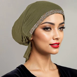 Sombrero turbante musulmán modal estrás mujer interior hiyab gorra bufanda islámica sombreros - Imagen 1 de 47