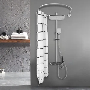 Shower Curtain Rod W/ Shower Curtain Stainless Steel Shower Curtain Rail Pole - Picture 1 of 16