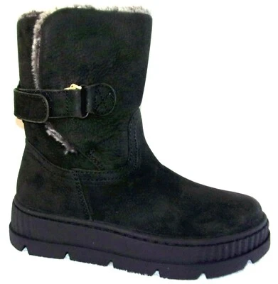 NEW EARTH OAKLYNN ELDORA BLACK LEATHER WATER RESISTANT FURRY LINED ANKLE BOOTS - Image 1 of 3