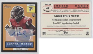 2015 Topps Heritage Black Auto /56 Justin Hardy #47 Rookie Auto RC