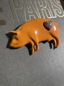 Kirks Folly Rare Enamel & Rhinestone Pig Brooch, Orange Enamel Statement Pc See - Picture 1 of 12