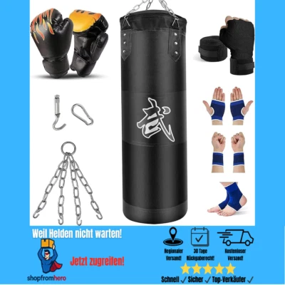 Ungefüllte Boxsack mit Handschuhen | Schwenkbarer Haken für Innen- - Bild 1 von 4