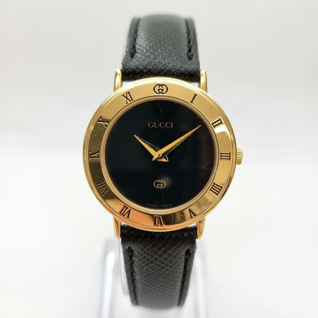 可動品【GUCCI/グッチ】3000L GGロゴ スイス ブラックダイヤル