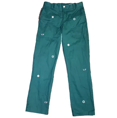 Pantalones Vineyard Vines Talla 18 Verde Breaker Chino Invierno Vacaciones Copos de Nieve  Foto 1 de 4