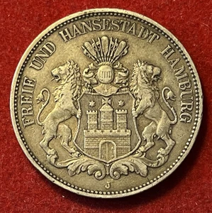 Hamburg 5 Mark 1900 J German States Silver Coin KM#293 T7157 - Picture 1 of 4