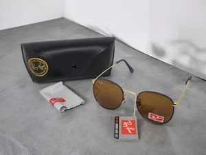 Ray Ban RB3475 Sunglasses Unisex Round Rare Blue/Gold Frame - Picture 1 of 12