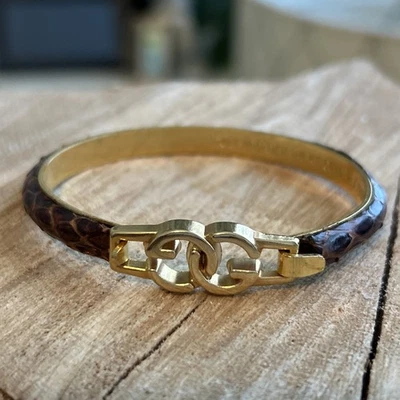 Винтажный GUCCI змеиной кожи браслет браслет 24 KT золото покрытием - Италия - коричневый - Изображение 1 из 4