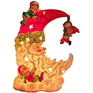 VTG Ceramic Crescent Santa with Elves Blow Mold Light Christmas Decor - Picture 1 of 8