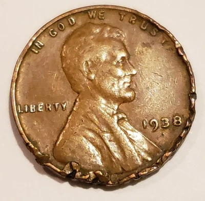 1938 Lincoln Wheat Cent,Broadtrikes,Cud Die. Mayor Error on Rim,Clashed RLM  - Image 1 of 4