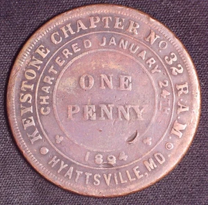 Keystone Chapter No 32 Masonic Penny Token Hyattsville Maryland - Picture 1 of 2