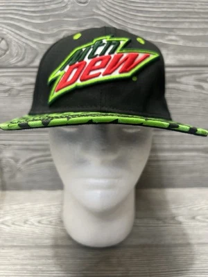 Mountain Dew 方格平沿帽百事可乐黑色霓虹绿色二手状况完好 — 第 1/4 张图片