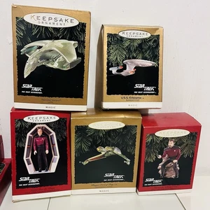 Hallmark Keepsake Ornaments STAR TREK NEXT GENERATION Lot Of 5, Ships Picard - Picture 1 of 9