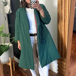 UNBRAND Handmade Floral Print Lined Quilted Green Reversible Kimono Coat. L - Picture 1 of 9