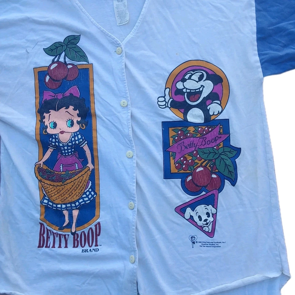 Vintage Betty Boop Baseball Jersey T Shirt Pinup Retro King 1995 Syndicate USA - Image 1 of 4