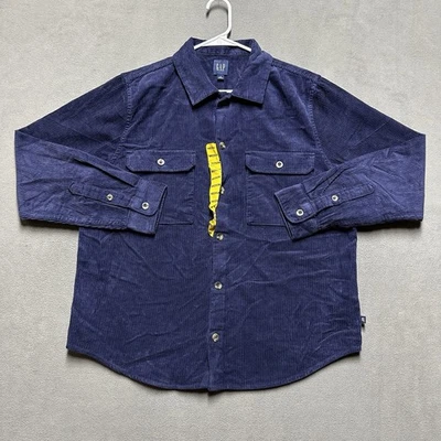 NEW GAP Shirt Mens Medium Eclipse Blue Corduroy Long Sleeve Button Up MSRP $80 - Image 1 of 4