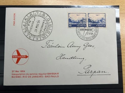 Schweiz Flugpost Sao Paulo 27.05.1954 Briefhülle mit Paar  der Mi - Nr. 507 b . - Bild 1 von 2