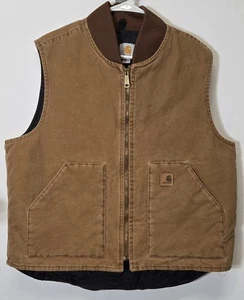 Carhartt Vest Men XL Brown Duck Canvas Workwear V02-211 Quilted Lined - Picture 1 of 16