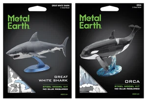 2er Set Faszination Metal Earth GREAT WHITE SHARK & ORCA 3D Stahl Modellbausätze - Bild 1 von 12