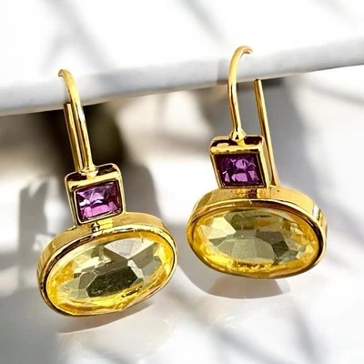 Restposten! Wunderschöne elegante Vintage Ohrringe  funkelnde Steine Gold Lila - Bild 1 von 4