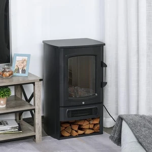 HOMCOM Chimenea Eléctrica con Efecto Llama Termostato 1000 W/2000 W 20-25 m² Negro - Imagen 1 de 10