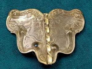 Rare Arts & Crafts Horse Themed Clip Buckle in Brass: 2.25" x 1.5" each half - Picture 1 of 9