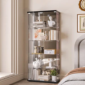 New Glass Display Cabinet 5 Shelf Curio Cabinets w/Mirror Bookshelf Trophy Case - Picture 1 of 12