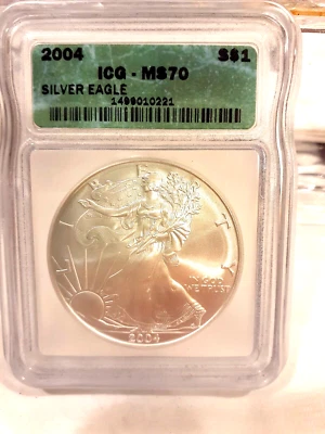 Lily White 2004 MS70 Silver Eagle $1  (Value $145) - Image 1 of 2