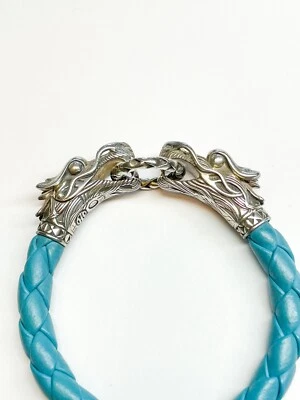Pulsera John Hardy Leyendas Naga Cabeza de Dragón Plata Esterlina Cuero Azul 7.25" Foto 1 de 4