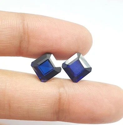 9.26 Ct Flawless Burmese Royal Blue Sapphire Matching Pair Square Cut Loose Gems - Image 1 of 4
