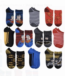 Boys Superman Batman Socks Lot of 10 NWT Shoe Size 7-10 or 10-4 No-Show B - Picture 1 of 1