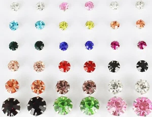 18 pair round faceted stud post crystal earrings graduated size multi color set - Picture 1 of 8