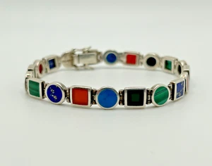 Sunstone SU Thailand 925 Sterling Silver Multi Gemstone Bracelet 7.75" #566 - Picture 1 of 8