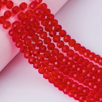 64pcs Red 8X10mm Faceted Rondelle Bead Crystal Glass Loose Spacer Beads - Image 1 of 4