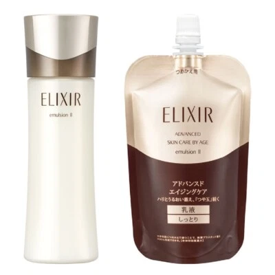 Shiseido ELIXIR ADVANCED Aging Care Emulsion T II Moist 130ml/110ml Japan - Image 1 of 2