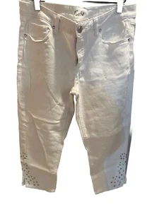 Pantalones de mezclilla blancos Cache al tobillo con tachuelas talla 12 nuevos - Imagen 1 de 3